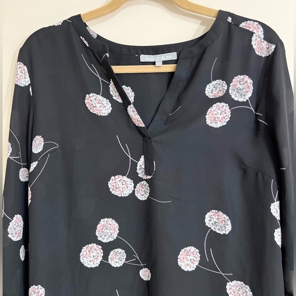 BLACK RAINN Black Floral V Neck‎ Blouse 3/4 Sleeves Semi Sheer Dark Feminine L - Picture 6 of 16